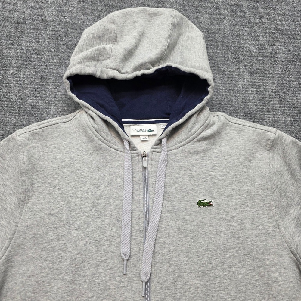 Lacoste Sport Men's XXL Full Zip Hoodie Gray Navy Blue Fleece Sweatshirt Jacket - Picture 8 of 15